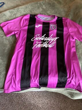 Saturdays Football Pink & Black Striped Soccer Jersey
